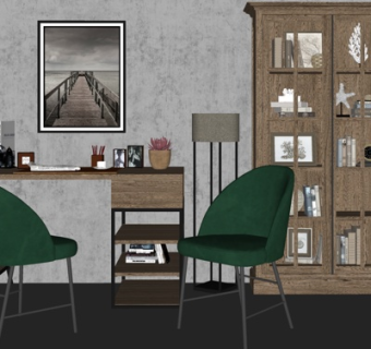 现代实木书桌su模型