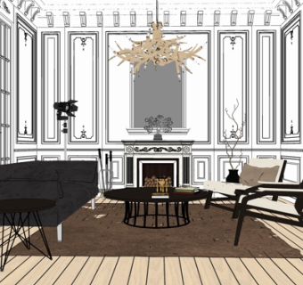 简欧客厅su模型