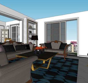 美式轻奢客厅su模型