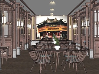 新中式中餐厅su模型
