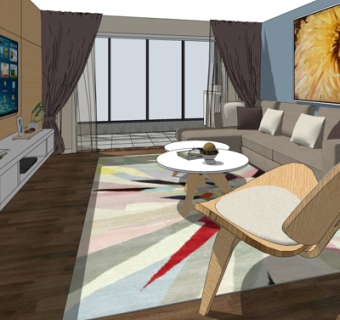 北欧简约客厅su模型