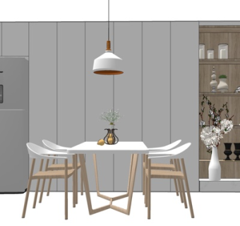 北欧实木餐桌椅su模型