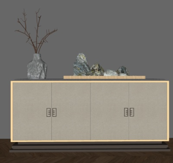 新中式实木端景柜su模型