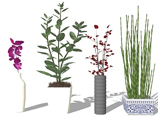 现代盆栽花瓶花卉su模型