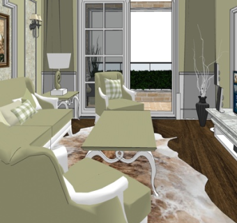 美式客厅su模型