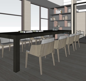 现代实木餐桌椅su模型