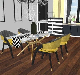 北欧简约客厅su模型