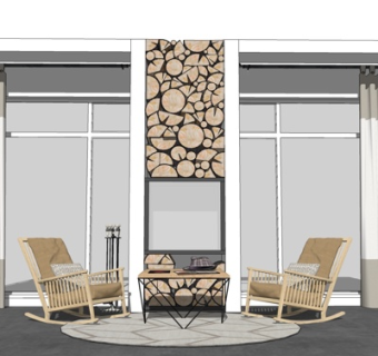 新中式实木休闲椅su模型