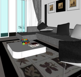 现代简约客厅su模型