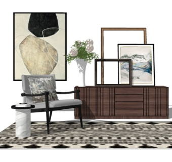 现代实木端景柜su模型