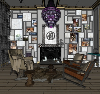 美式客厅su模型