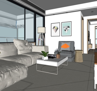 现代简约客厅su模型