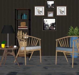 北欧实木休闲椅su模型