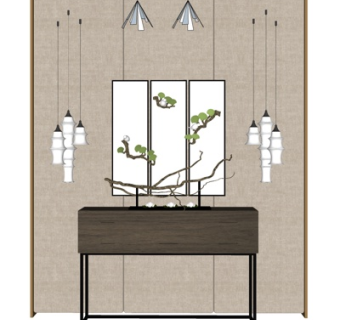 新中式实木端景柜su模型