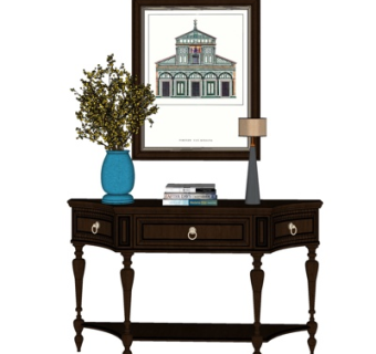 美式实木端景柜su模型