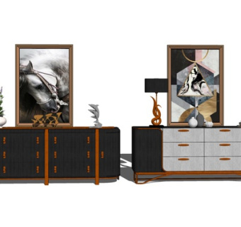 现代实木端景柜su模型