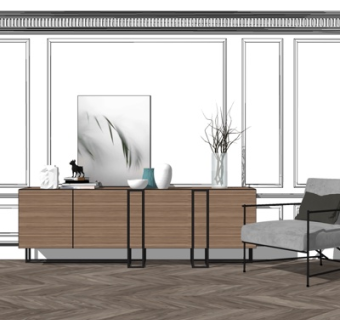 现代实木端景柜su模型