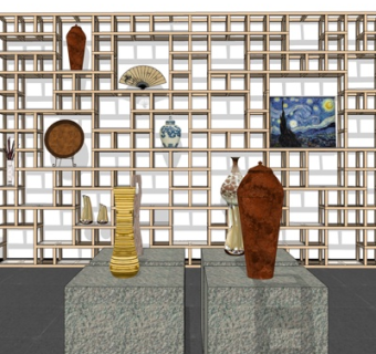 现代展览馆su模型