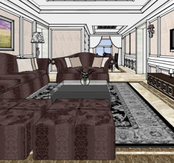 简欧轻奢客厅su模型