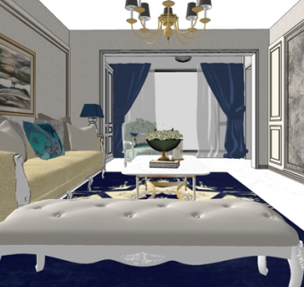 简欧轻奢客厅su模型