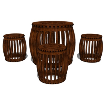 新中式实木休闲桌椅su模型