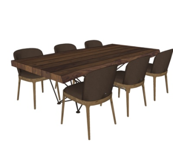 北欧实木餐桌椅su模型