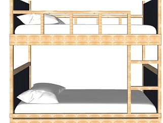 现代实木高低床su模型