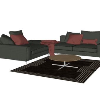 现代布艺多人沙发su模型