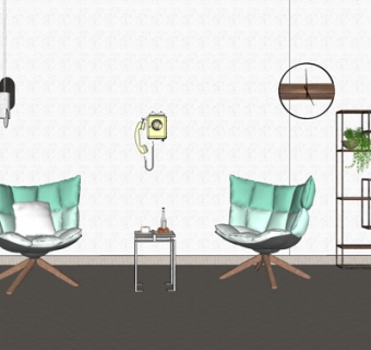 北欧布艺休闲桌椅su模型