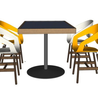 北欧实木餐桌椅su模型