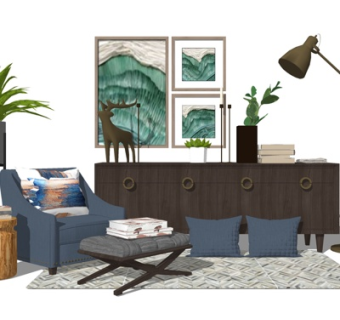 北欧布艺休闲椅su模型