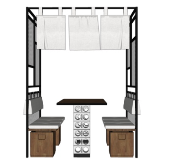 现代卡座餐桌椅su模型