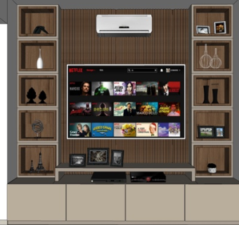 现代实木电视柜su模型