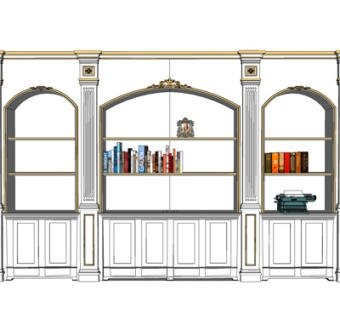 欧式装饰书柜su模型