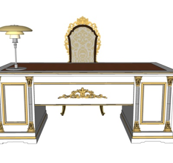 欧式实木书桌su模型