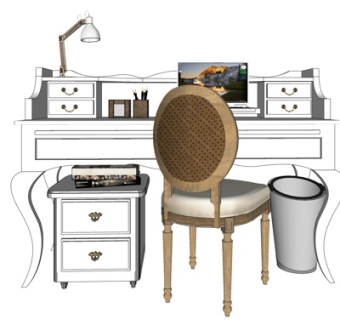 简欧实木书桌su模型