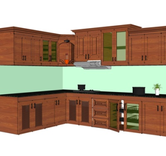 现代实木橱柜su模型
