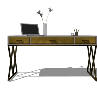 现代实木书桌su模型