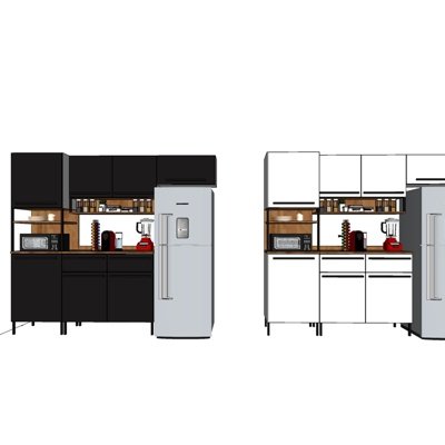 现代实木橱柜组合su模型