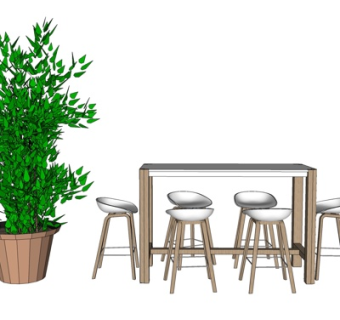 北欧实木餐桌椅su模型