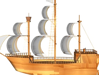 现代实木帆船模型摆件su模型