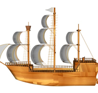 现代实木帆船模型摆件su模型