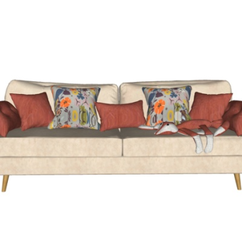 北欧布艺双人沙发su模型