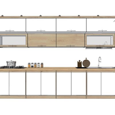 现代实木橱柜su模型
