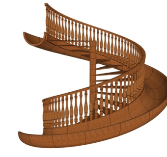 美式实木旋转楼梯su模型