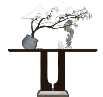 新中式实木端景台su模型