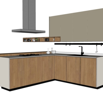 现代实木橱柜su模型