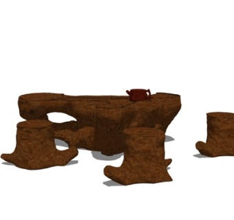 新中式实木餐桌椅su模型