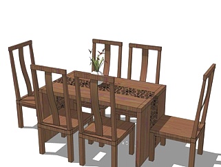 新中式<em>实木餐桌</em>椅su模型
