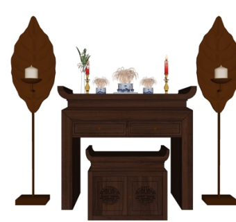 新中式实木端景台su模型